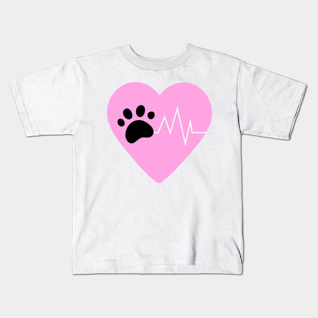 Pink Dog Paw Heartbeat Line Dog Lover Heartbeat Kids T-Shirt by olivetees